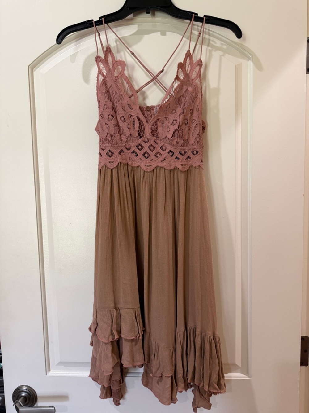 Girls' Lace Bodice Casual Dress in Dusty Rose & Brown